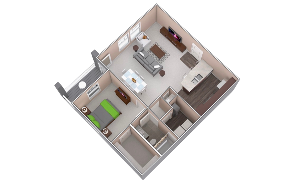 A1 - 1 bedroom floorplan layout with 1 bathroom and 774 square feet