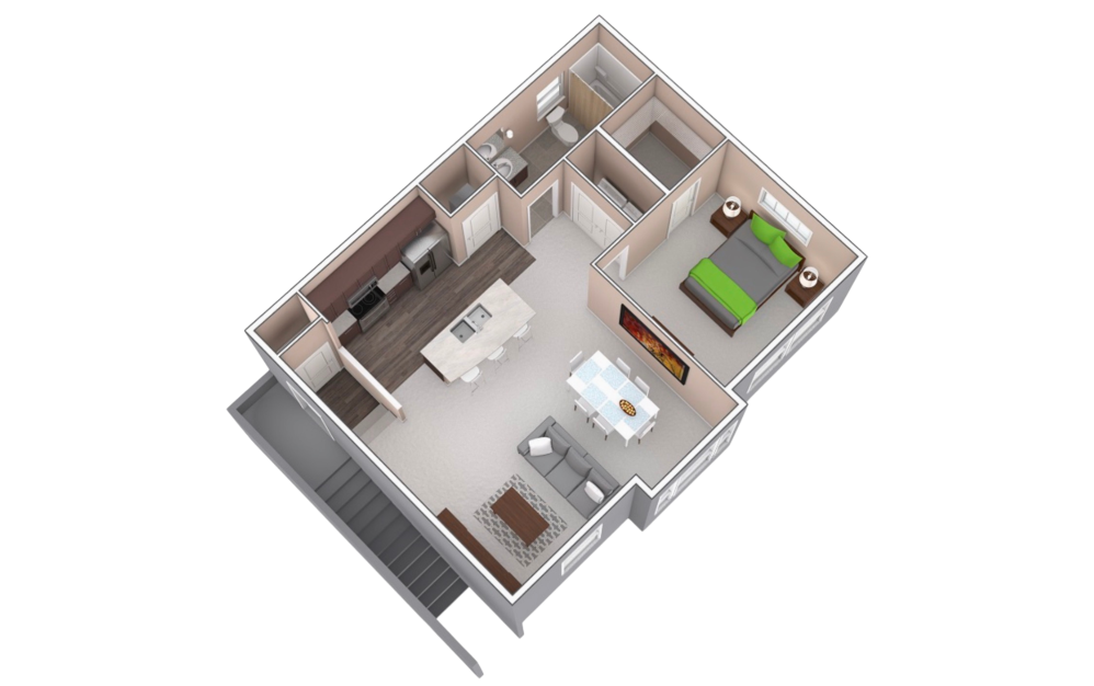 A3 - 1 bedroom floorplan layout with 1 bathroom and 707 square feet