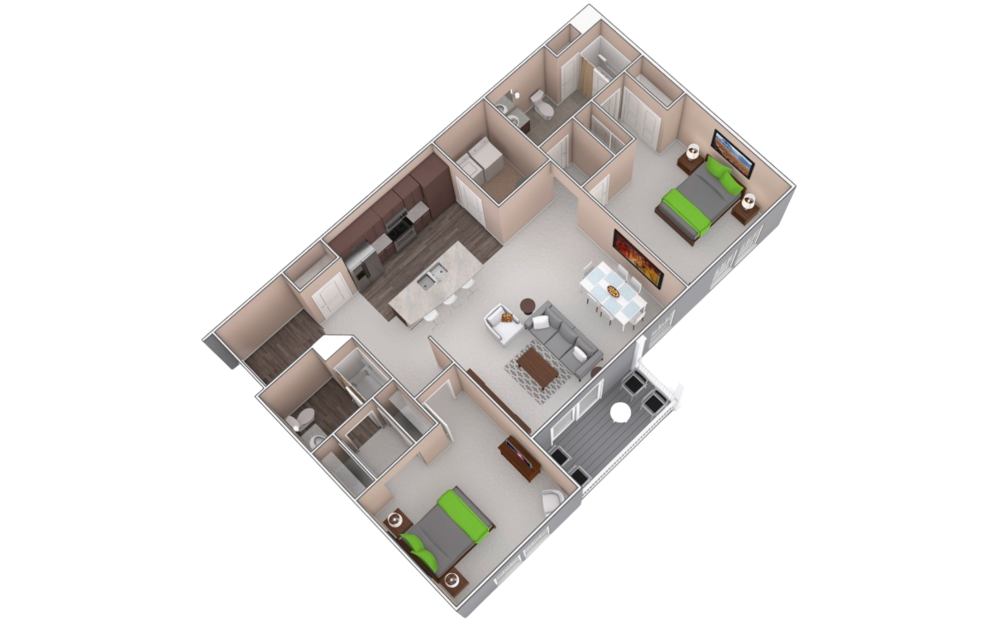 B2 - 2 bedroom floorplan layout with 2 bathrooms and 1237 square feet